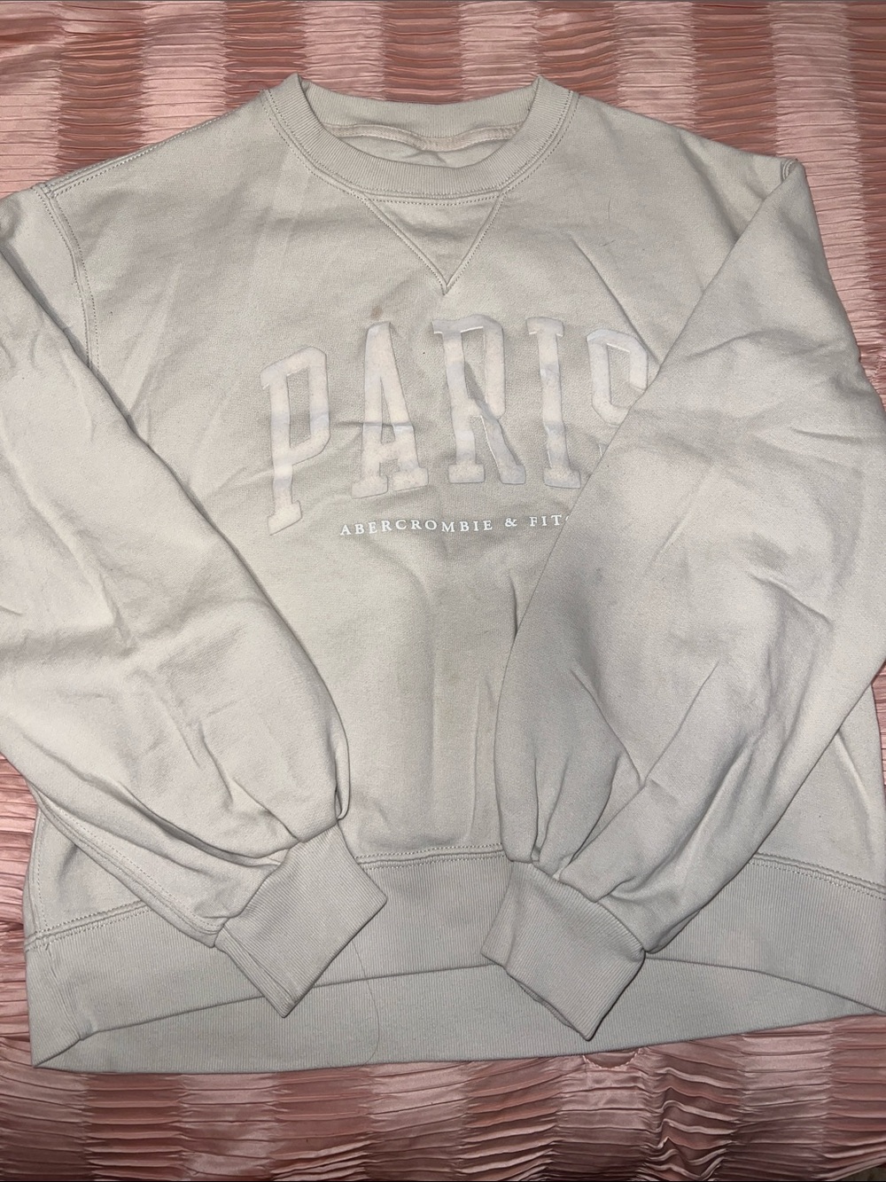 Abercrombie & Fitch Men's Light Cream PARIS Crewneck Sweatshirt